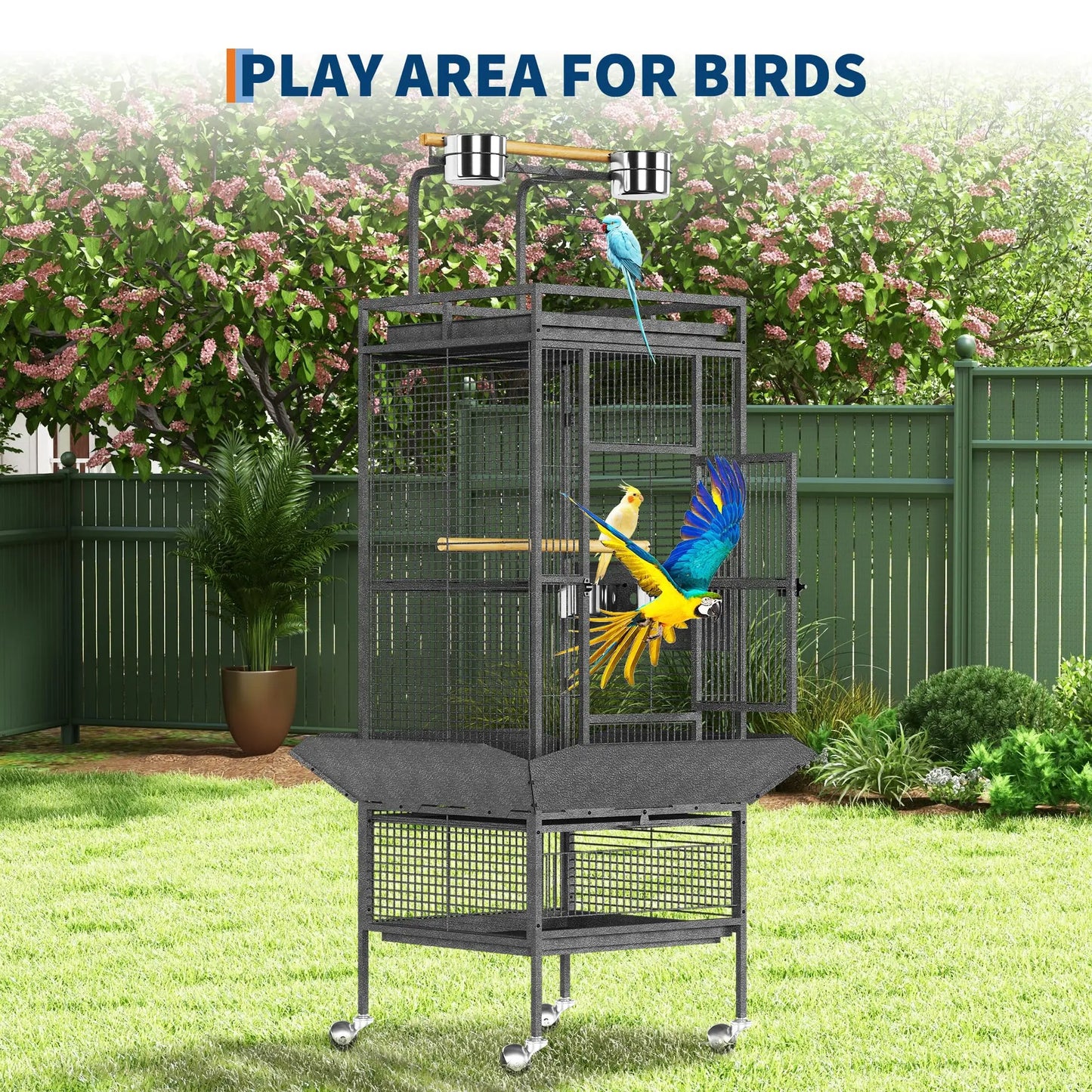 HiMISS Bird Cage With Rolling Stand And Storage Shelf