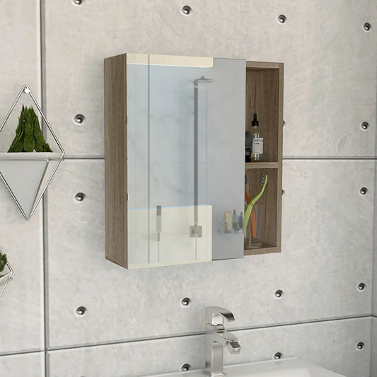 TUHOME Labelle Medicine Cabinet With Mirror Five Shelves Pine