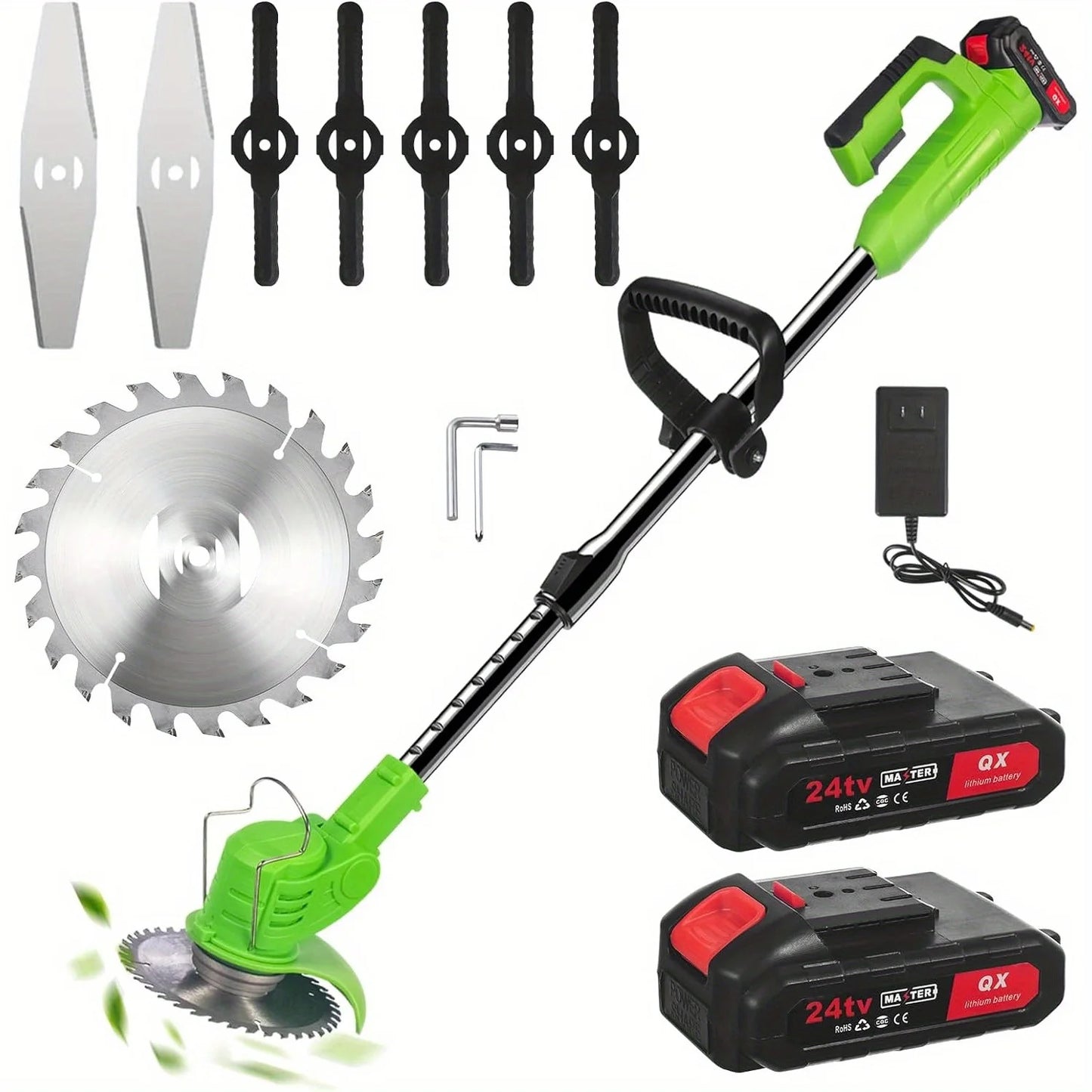 600W Cordless Weed Wacker with 8 Blades and 2 Batteries for Easy Yard Care