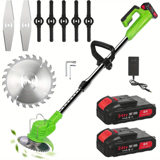 600W Cordless Weed Wacker with 8 Blades and 2 Batteries for Easy Yard Care