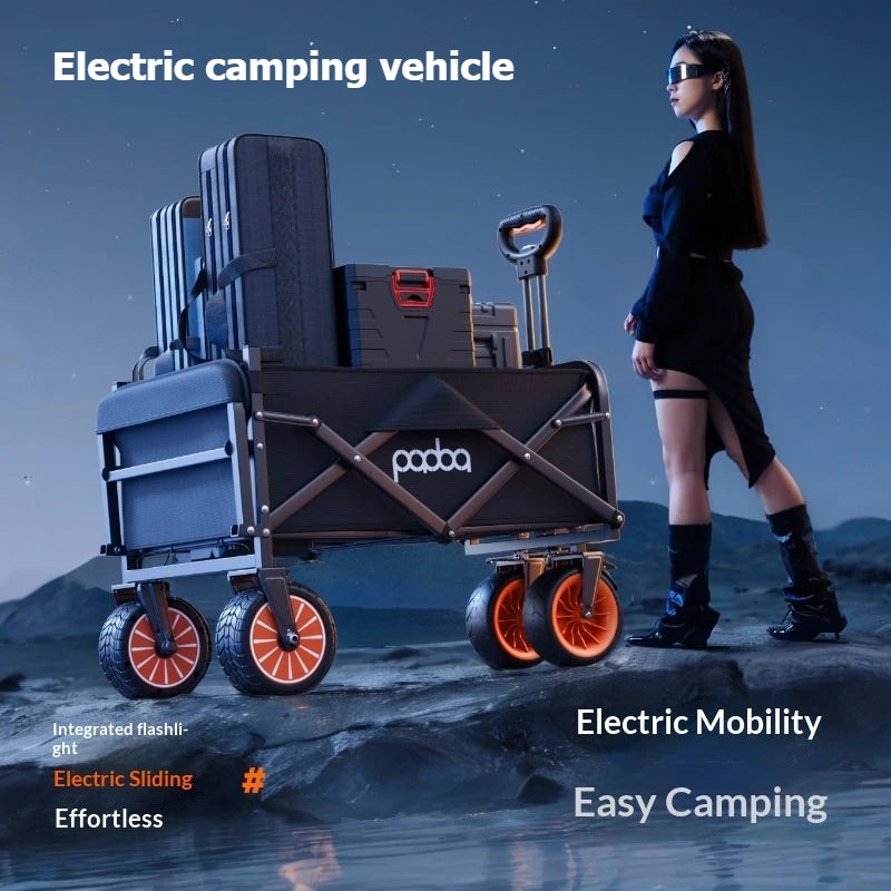 Electric Folding Trolley Cart Wagon Four Wheel Outdoor Utility
