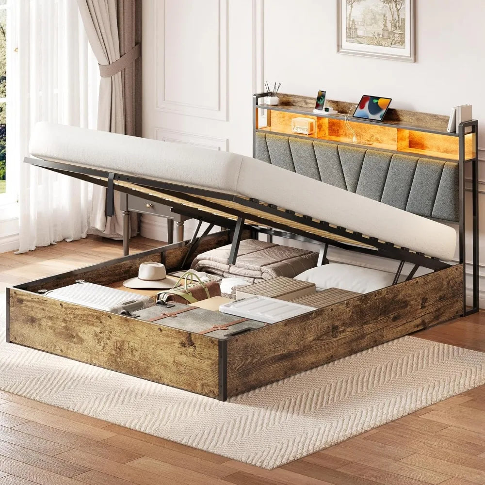 DAFIFY Upholstered Storage Bed With Lift Up Frame LED
