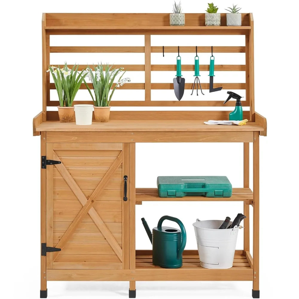 Outdoor Potting Bench Work Table With Storage Cabinet Shelf