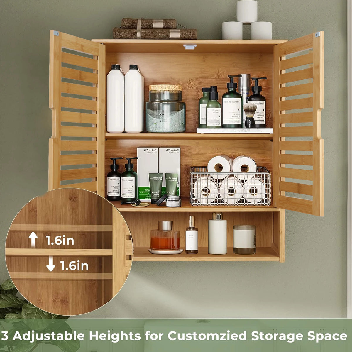 Wall Mounted Bathroom Cabinet With Adjustable Shelves Double Door