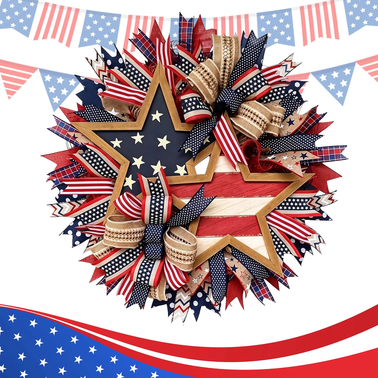 APWIKOGER Patriotic Wreath for Front Door Wooden Decor
