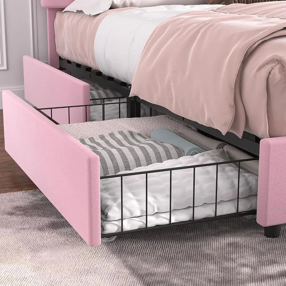 Velvet Platform Bed With 4 Drawers And Headboard Storage