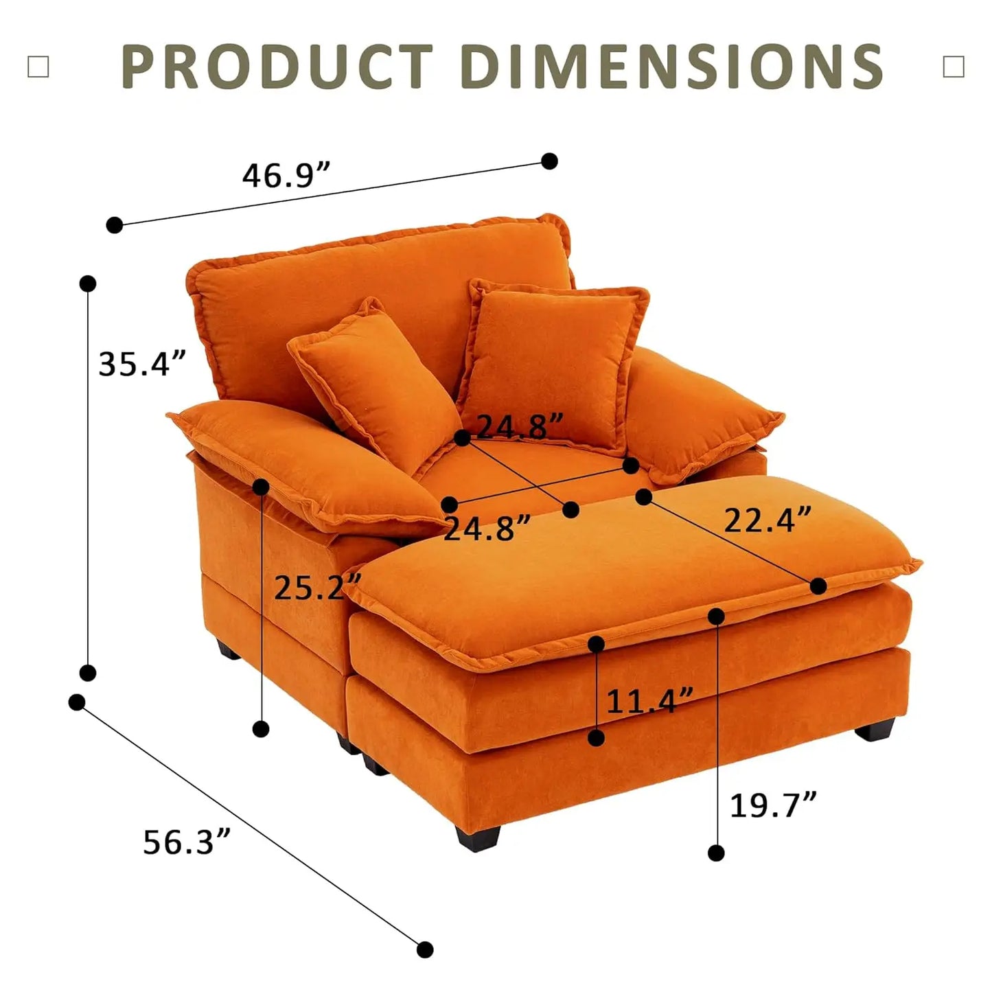 Oversized Chaise Lounge Chair With Ottoman In Velvet Upholstery