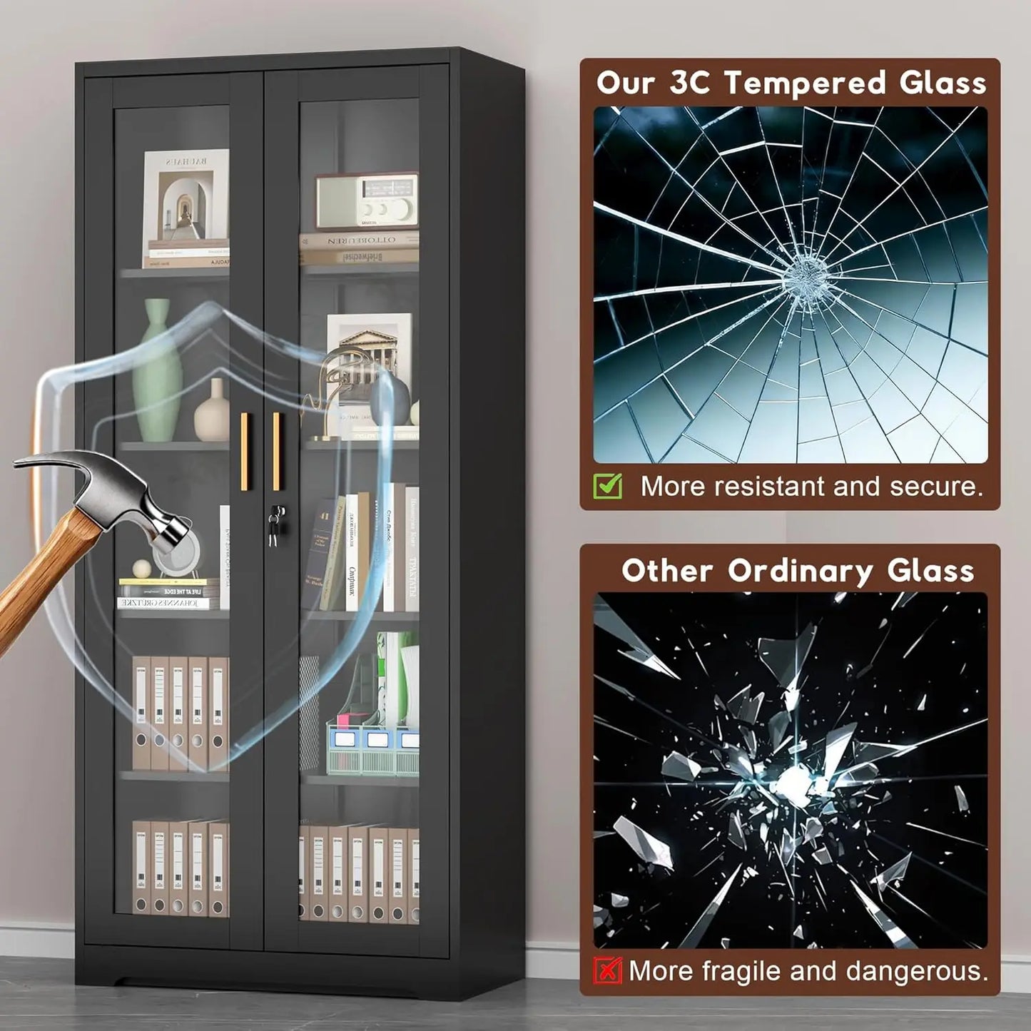 ZHILU Lockable Glass Display Cabinet With Adjustable Shelves
