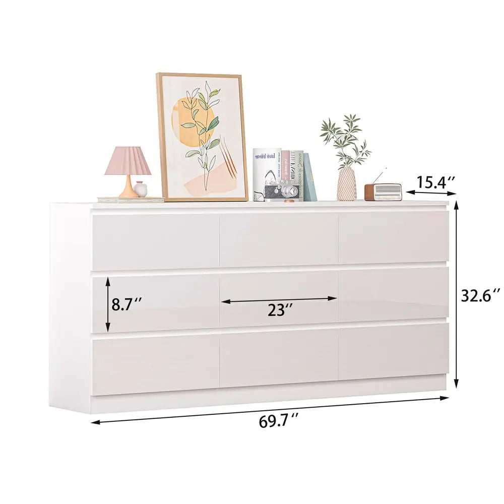 Nine Drawer Dresser With Power Outlet High Gloss Finish