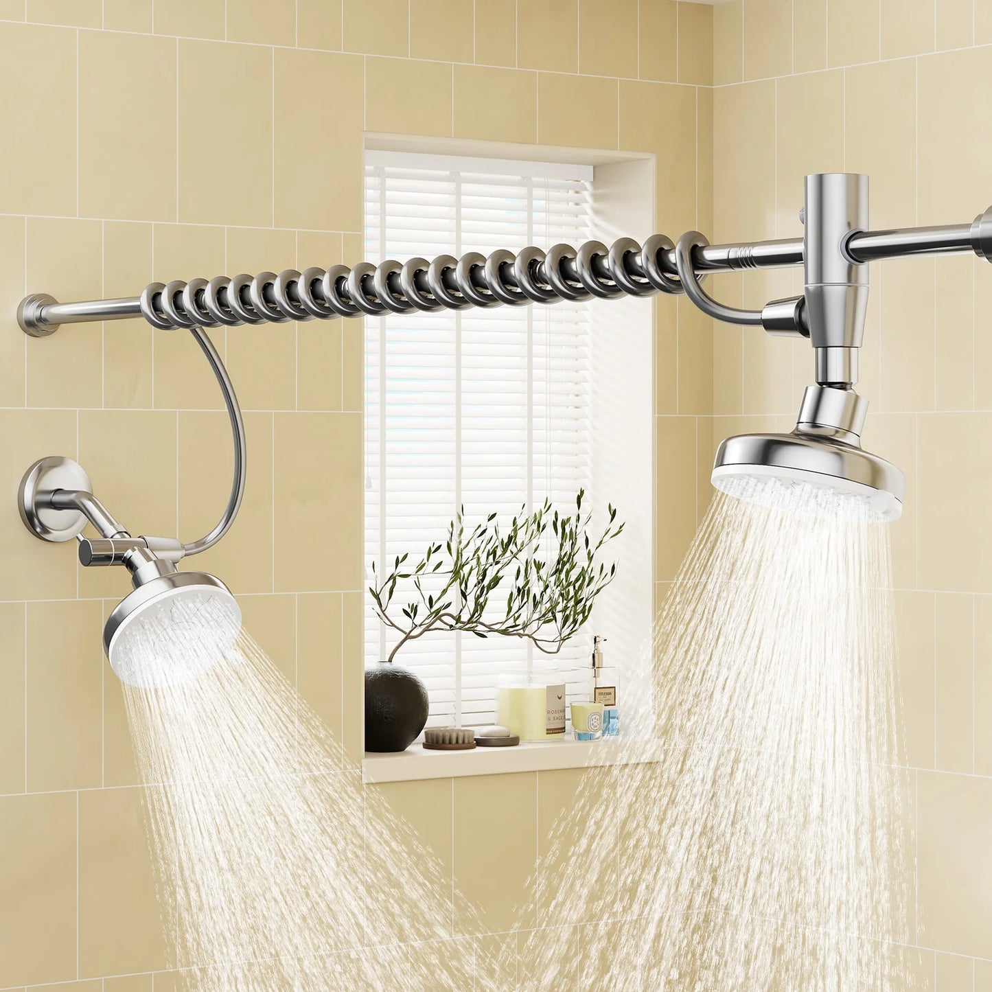 Dual Shower Head For Couples With Adjustable Slider