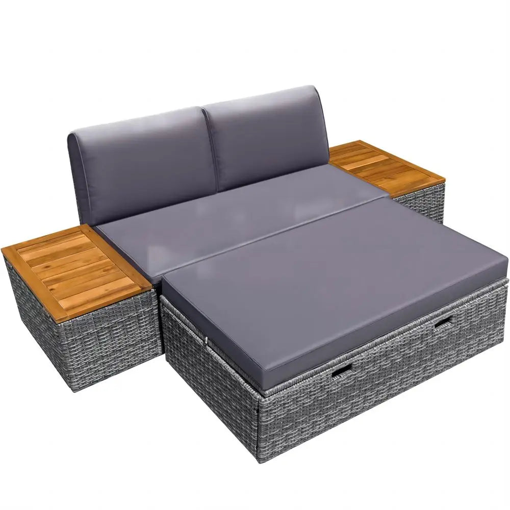 Outdoor Daybed Set Wicker Lounge Furniture With Cushions