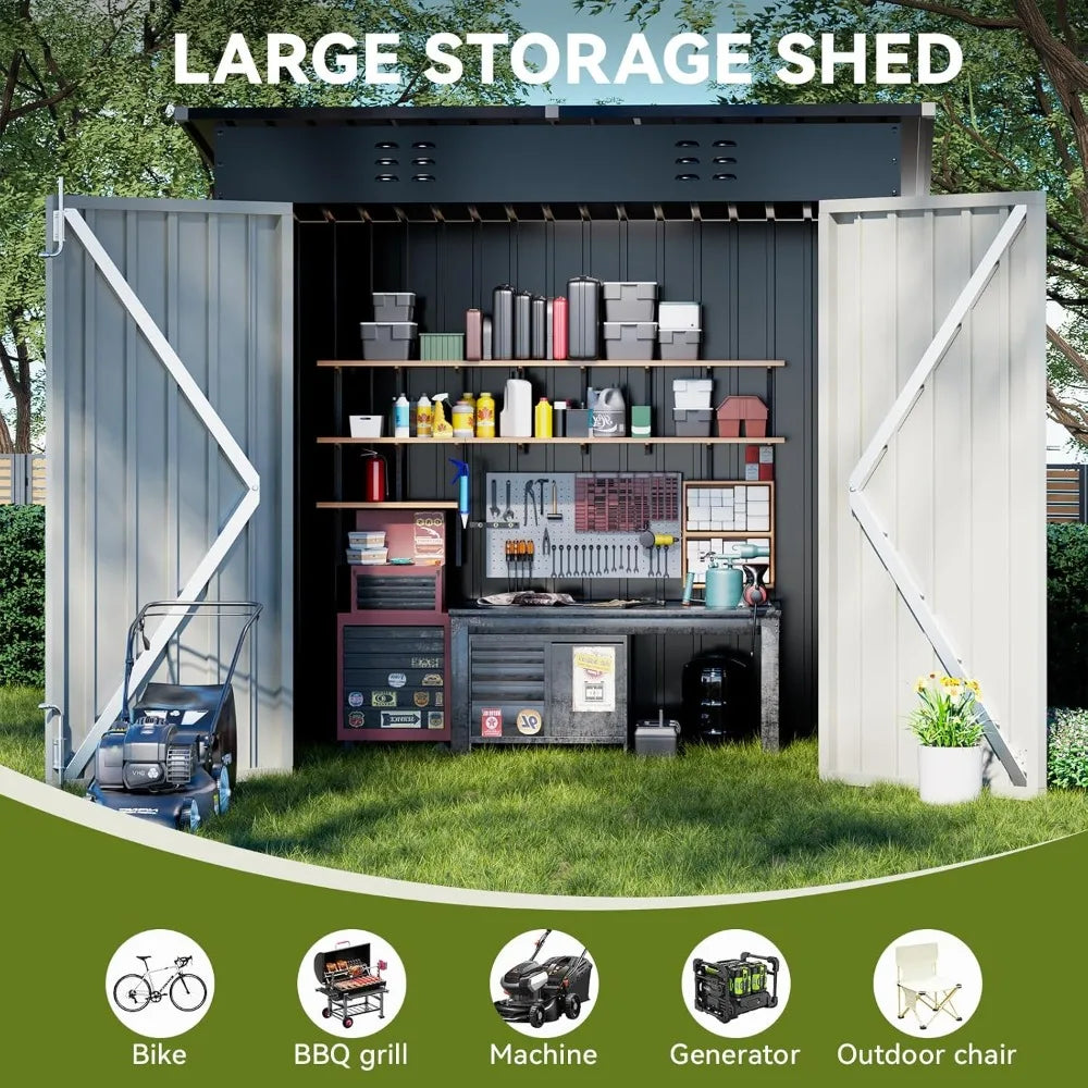 Feature CorrosionResistantSteel Garden Shed Lockable Doors Sloped Roof Weatherproof