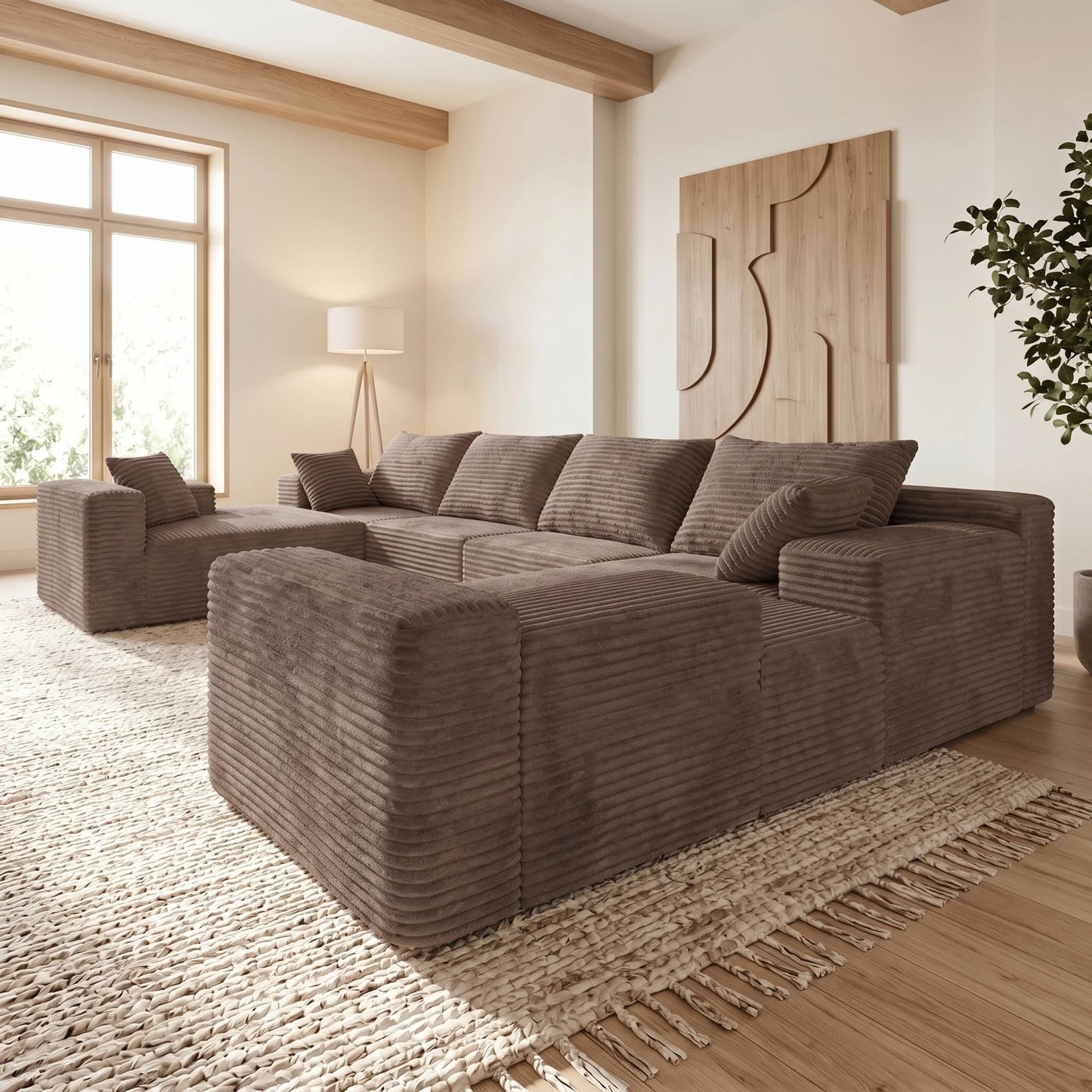 U Shaped Sectional Sofa Cloud Fabric Couch Living Room