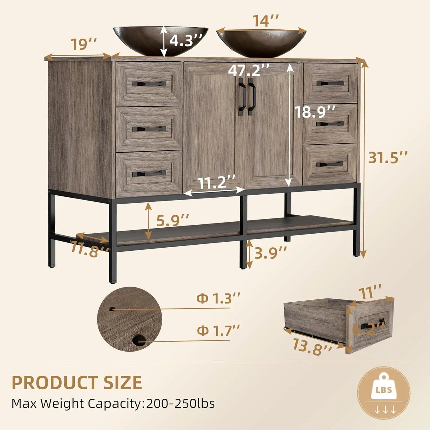 Double Sink Freestanding Bathroom Vanity With Open Shelves