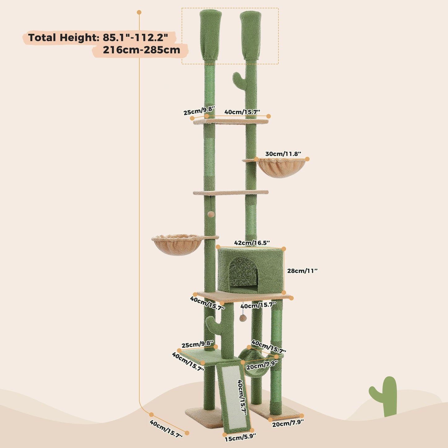 PAWZ Road Cactus Cat Tree Floor To Ceiling Tower 7 Tiers