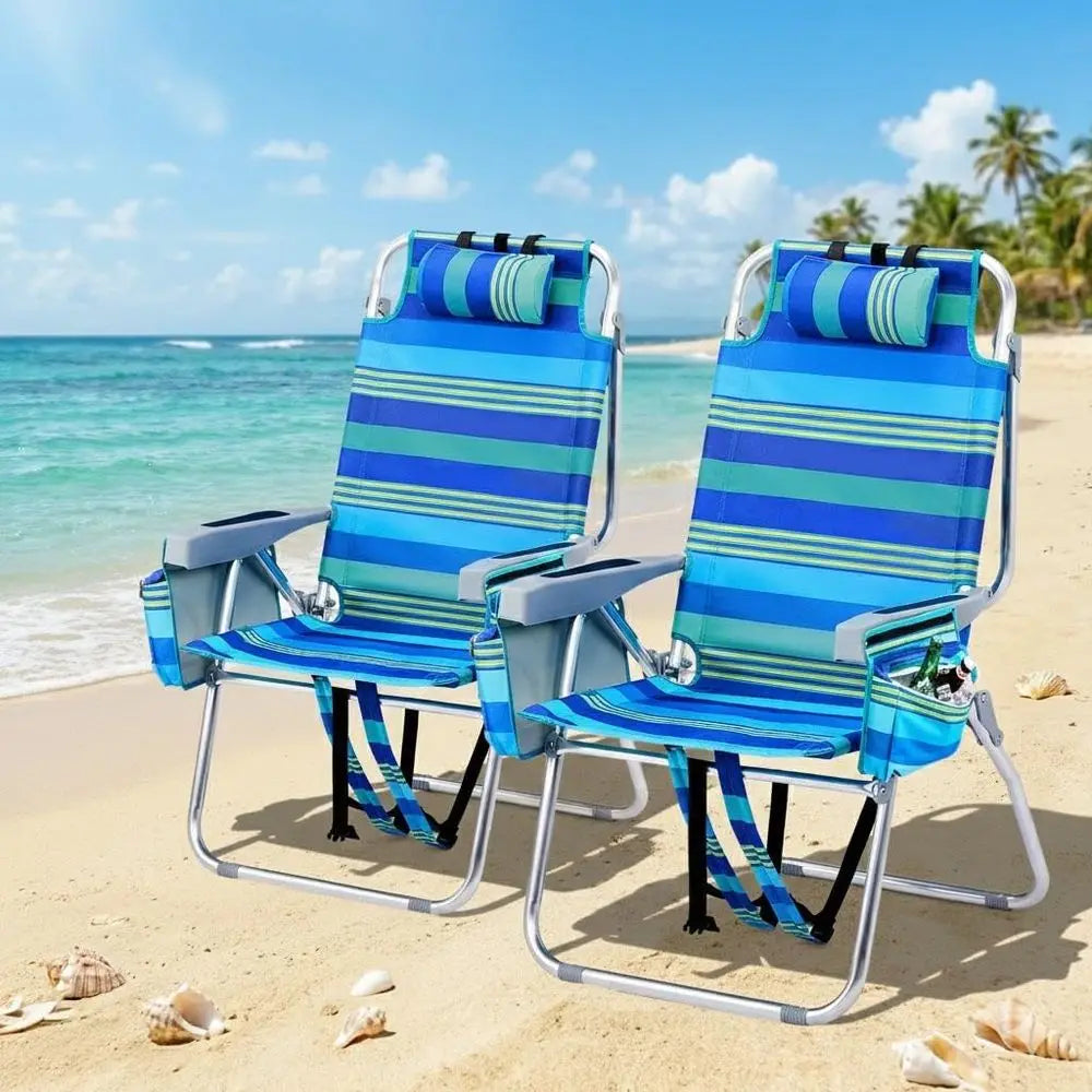Folding Beach Backpack Chairs With Cooler And Cup Holder