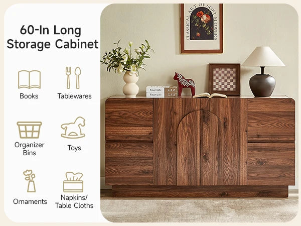 ONBRILL Modern Curved Sideboard With Arched Doors And Adjustable Shelves