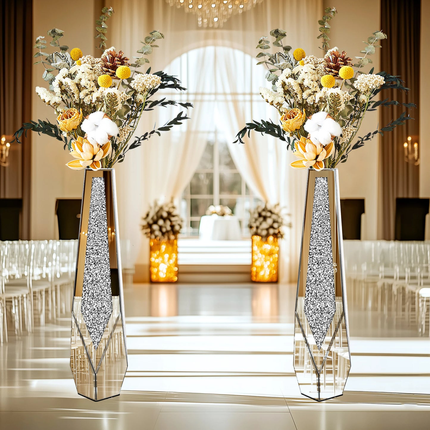 Tall Crushed Diamond Floor Vase Modern Crystal Home Decor for Living Room