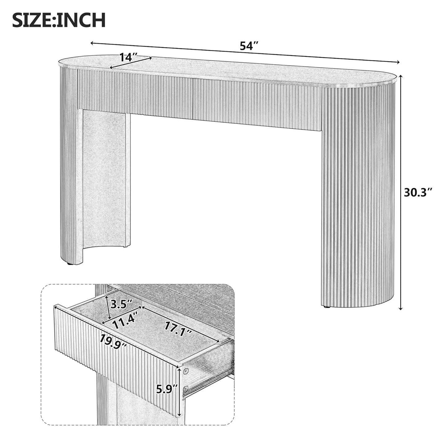 ZHENDAI Elegant Entryway Console Table With Fluted Design