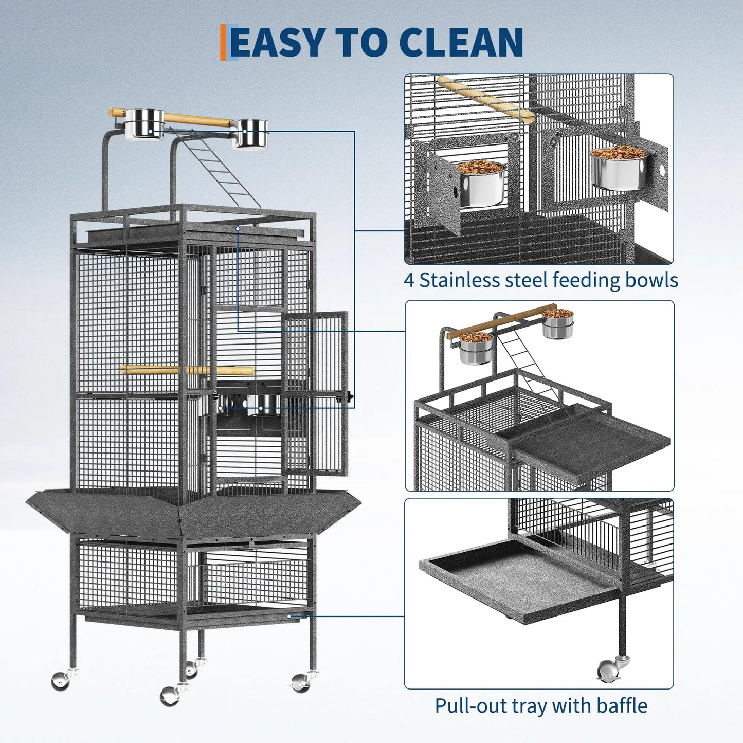HiMISS Bird Cage With Rolling Stand And Storage Shelf