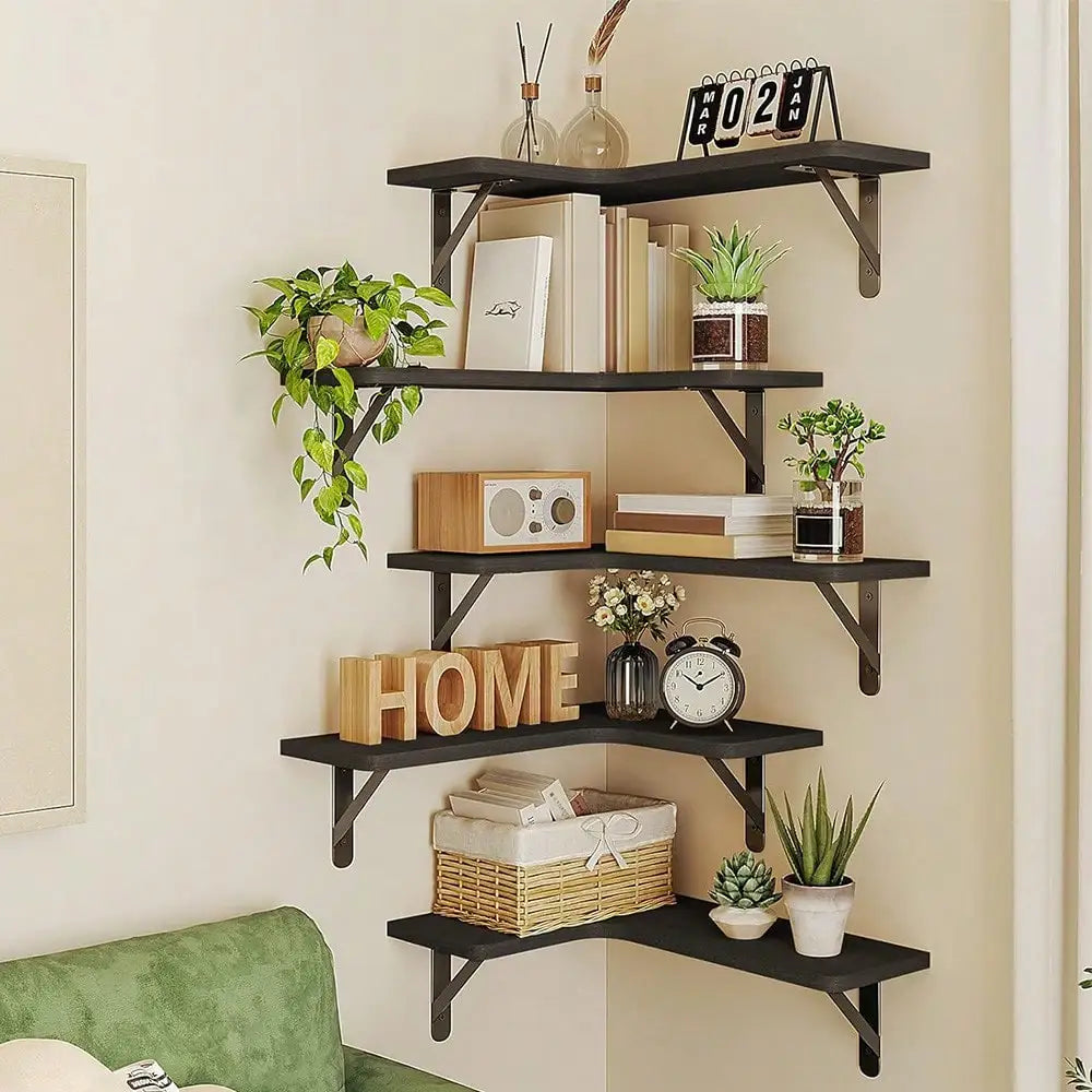 Rustic Wood Corner Floating Shelves Wall Mounted Organizer