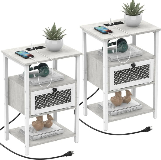 ZISIZ Set of 2 Nightstand Charging Station End Tables