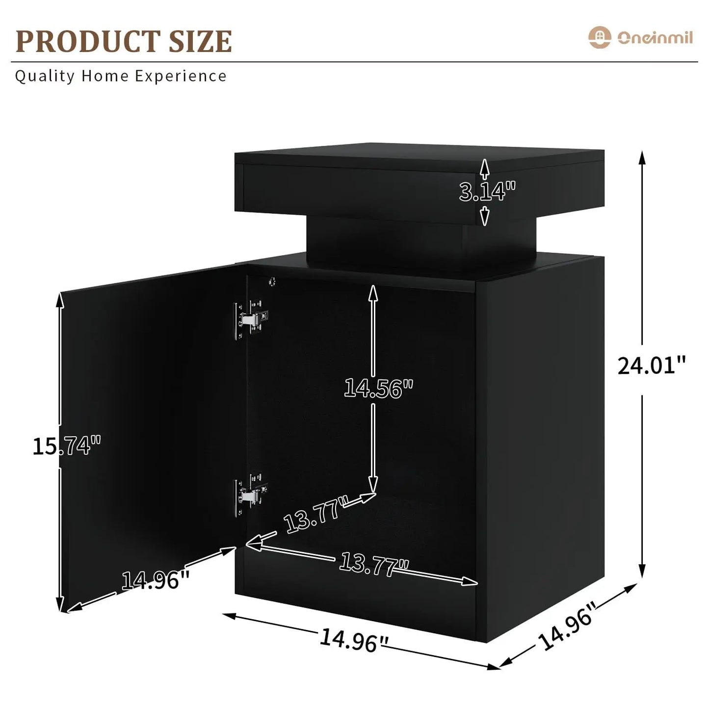 Nightstand Set Of 2 With LED Storage Cabinet Bedroom