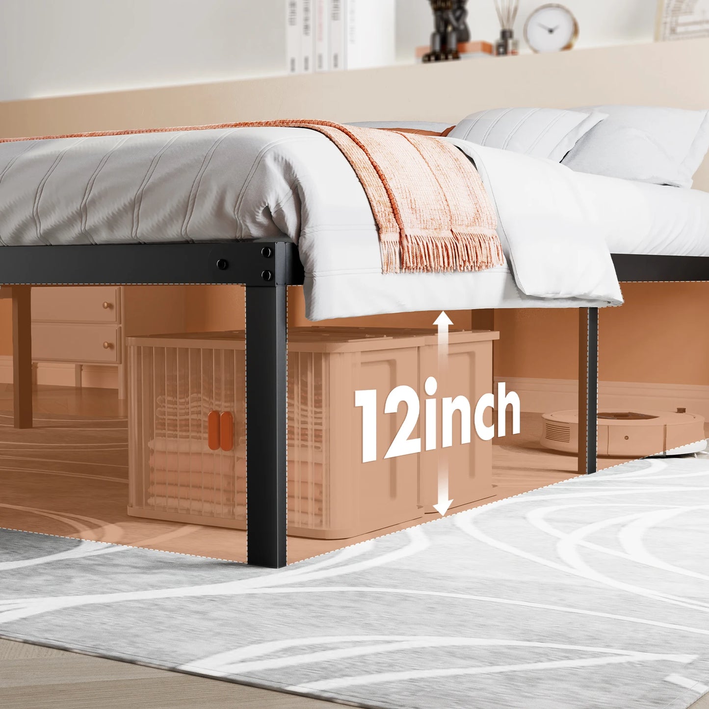JHK Basic Metal Platform Bed Frame With Storage Space