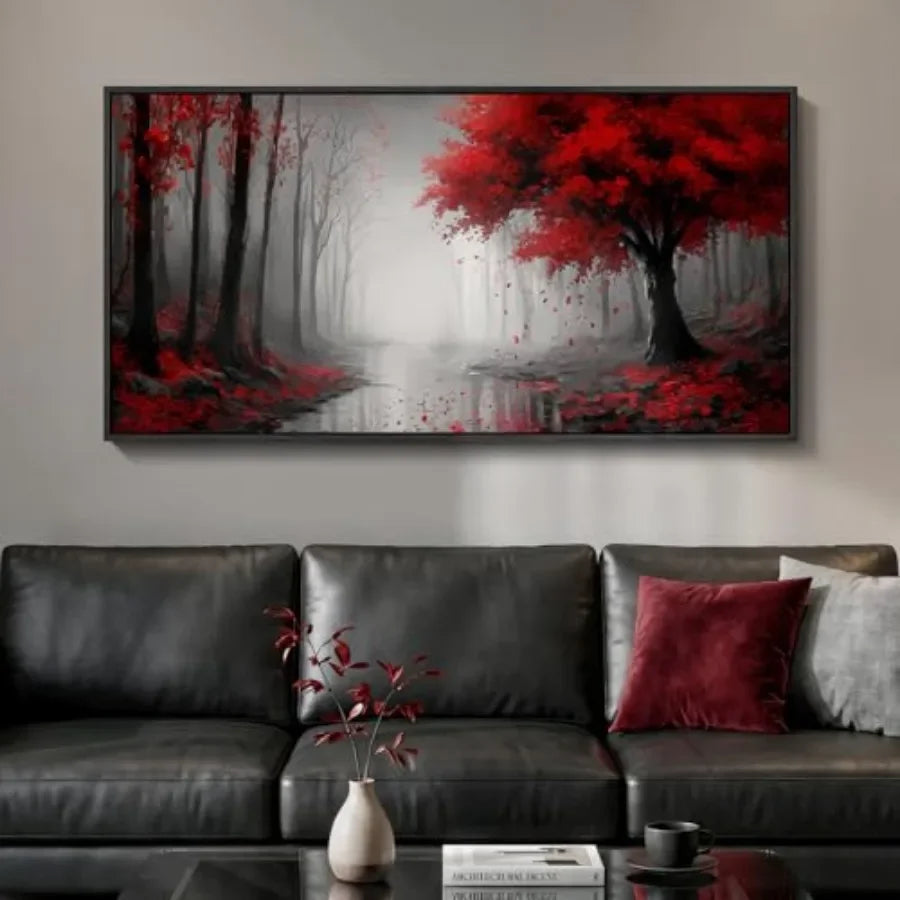 Framed Landscape Wall Art Canvas Forest Scene Living Room