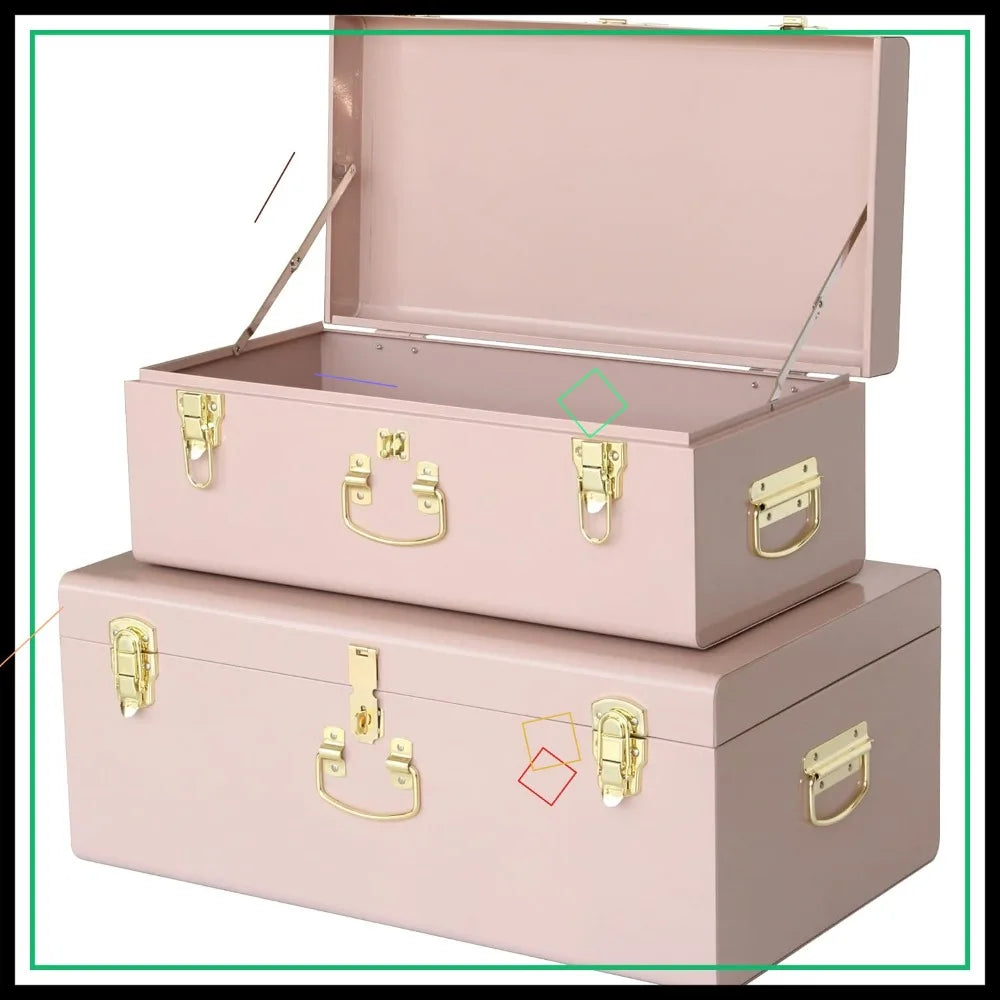 XMSJ Decorative Metal Box Storage Trunks Set Of Two