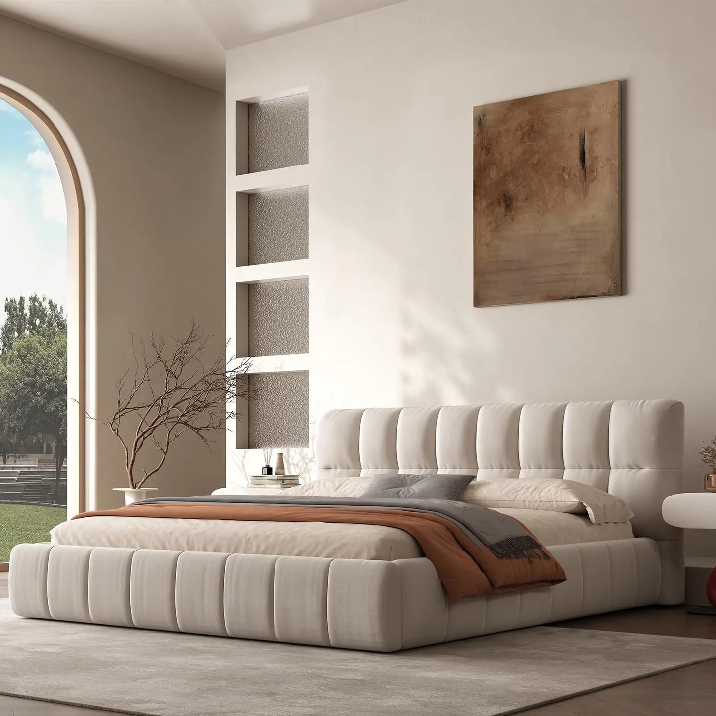 Modern Cloud Platform Bed With Thick Headboard And Footboard