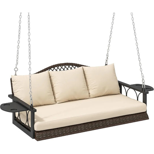 Outdoor Wicker Porch Swing Chair For Three Persons