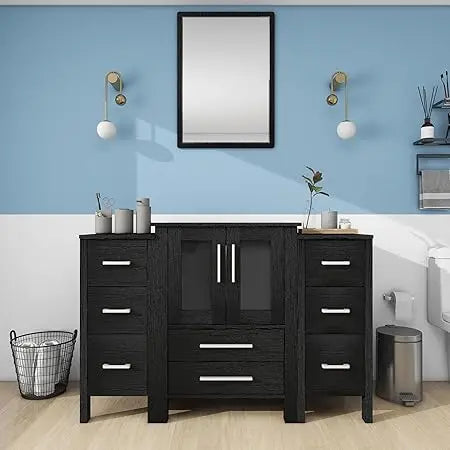 48 Inch Black Bathroom Vanity with Sink Combo and Storage Cabinets