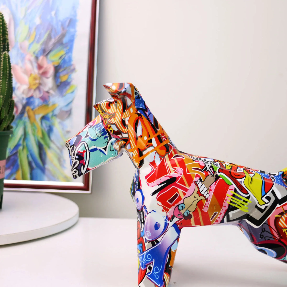 FLYuechun Ranan Resin Schnauzer Graffiti Art Home Decor Statue