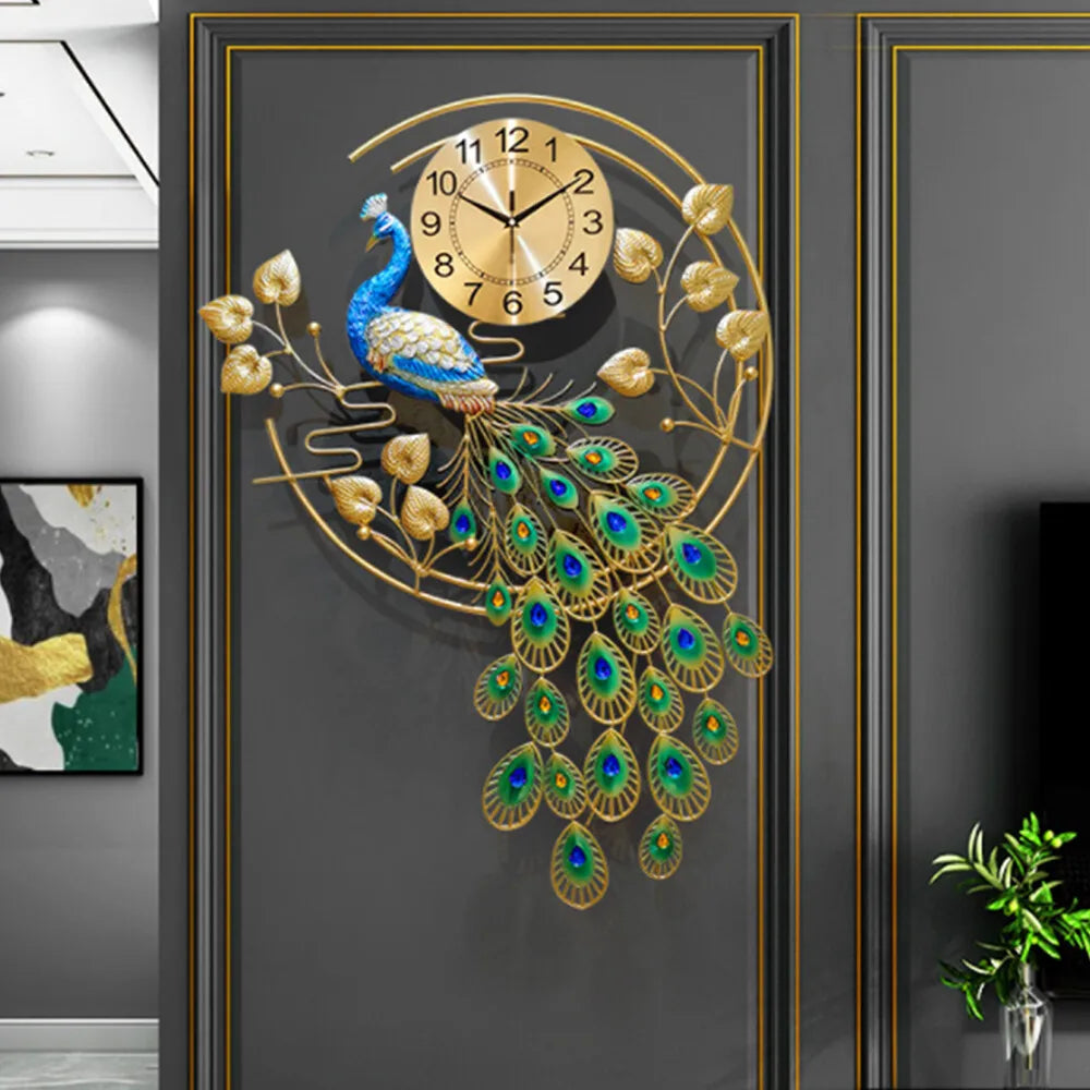 Luxury Peacock 3D Metal Wall Clock For Living Room