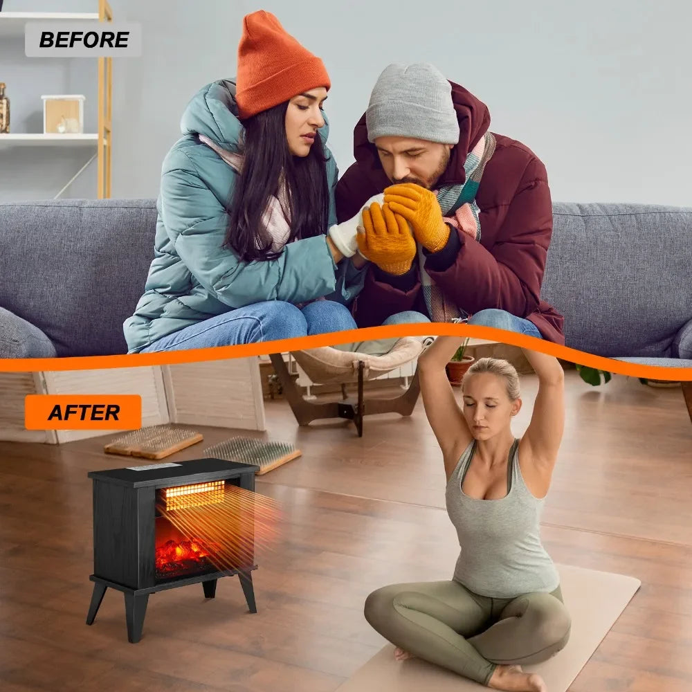 1000W 15 Inch Electric Fireplace Heater Freestanding Wooden Stove with 3D Flame