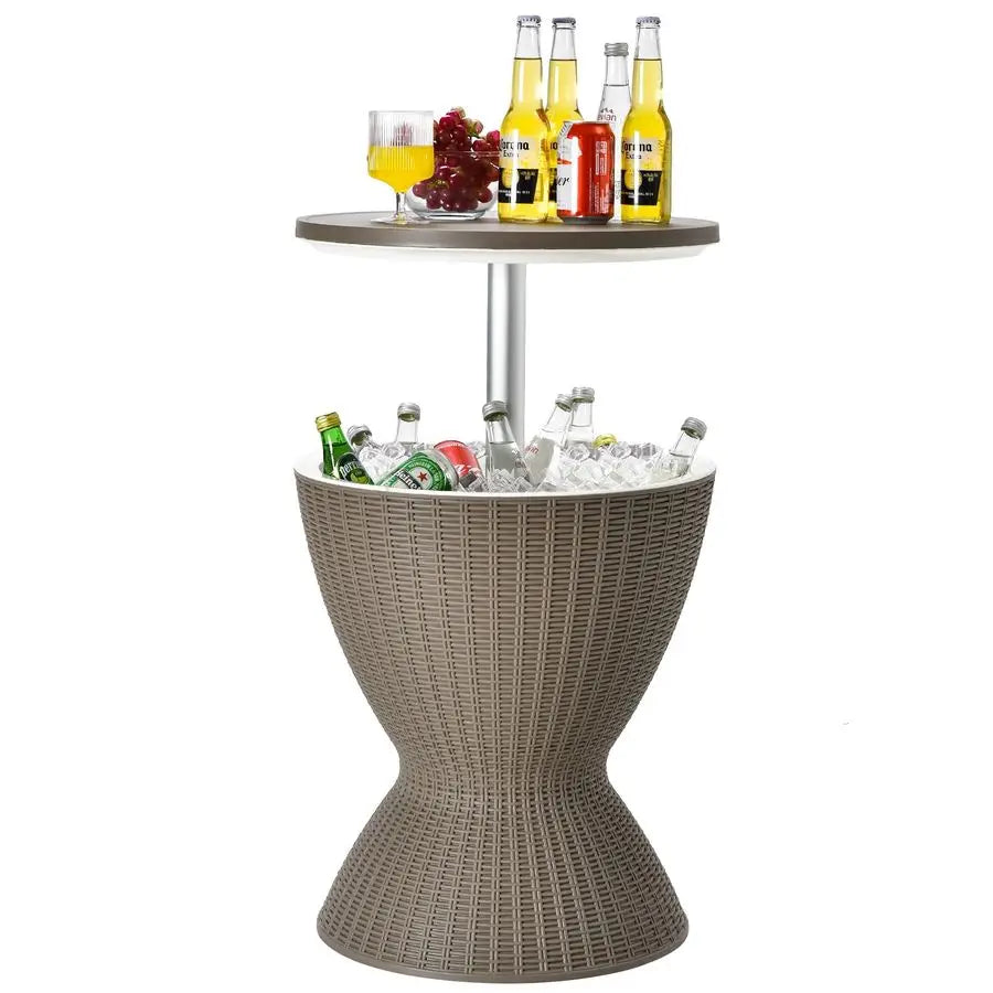Outdoor Bar Table With Rattan Style Beer Wine Cooler