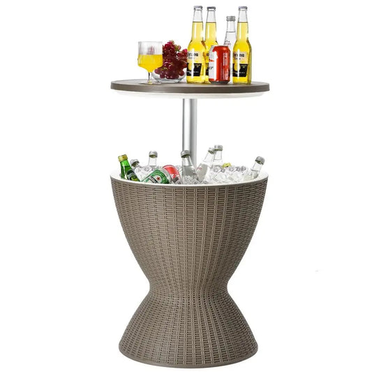Outdoor Bar Table With Rattan Style Beer Wine Cooler