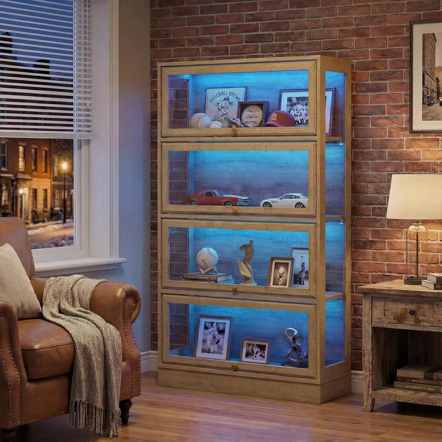 ZHILU 4-Tier Display Cabinet With LED Lighting For Collectibles