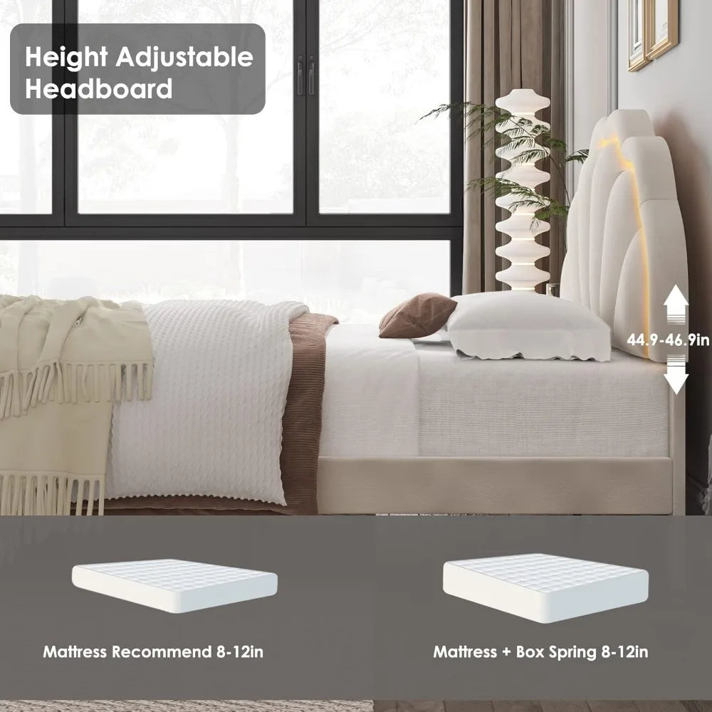 LZJV Smart LED Upholstered Bed Frame With Adjustable Headboard