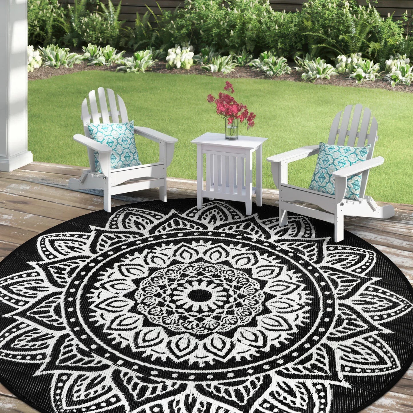 Round Outdoor Reversible Rug Waterproof Portable For Camping