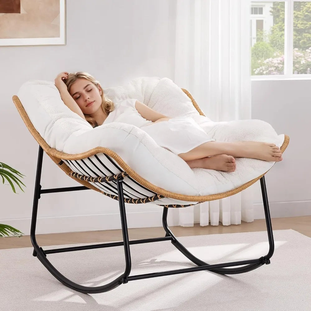 Papasan Outdoor Rocking Chair With Cushioned Seat Rattan Wicker
