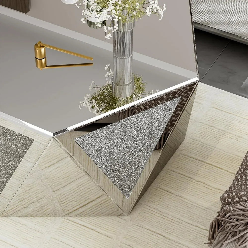 Mirrored Crushed Diamond Coffee Table Hexagon Silver