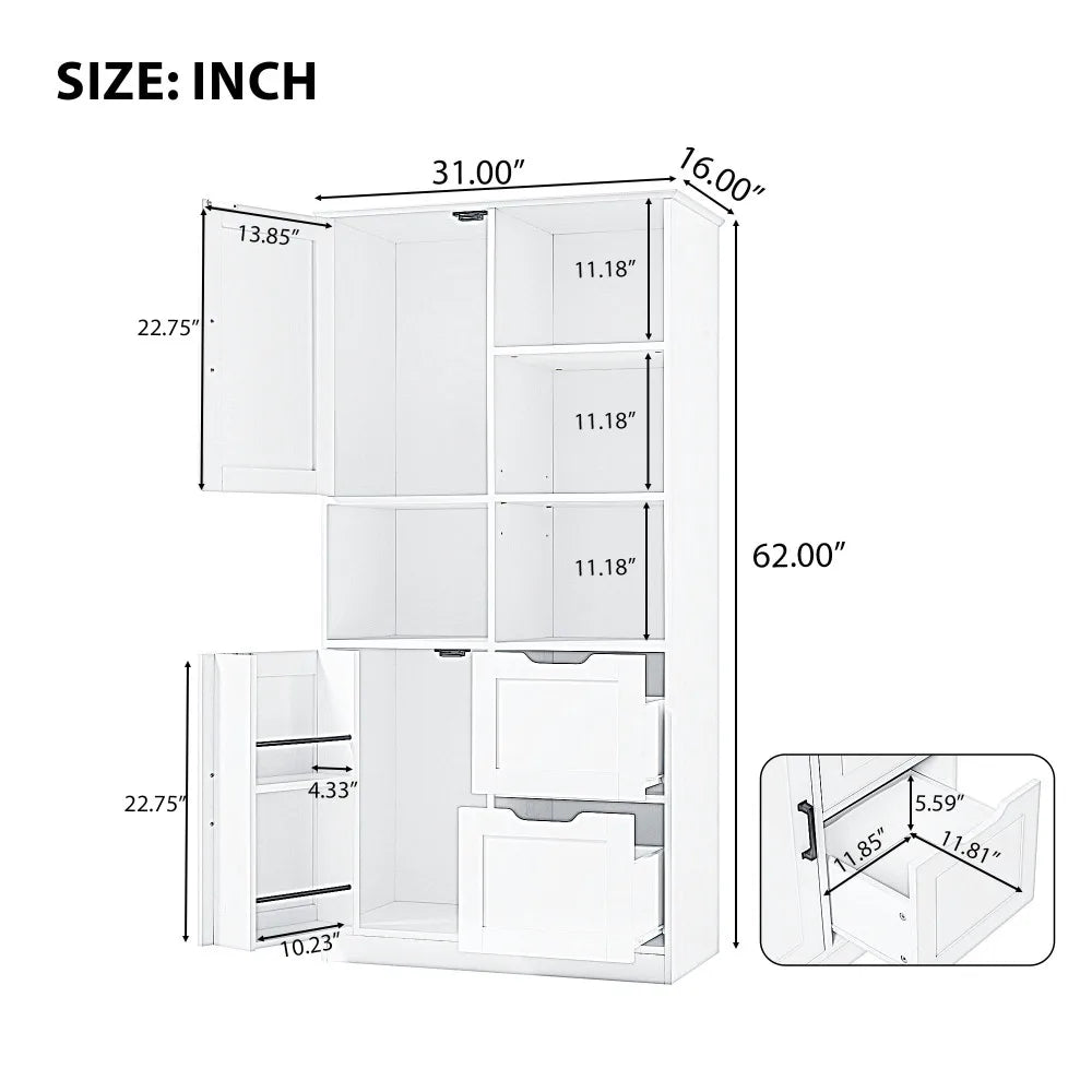 Bathroom Storage Cabinet With Doors, Drawers And Adjustable Shelves