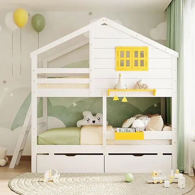 Twin Over Twin Bunk Bed Playhouse With Drawers