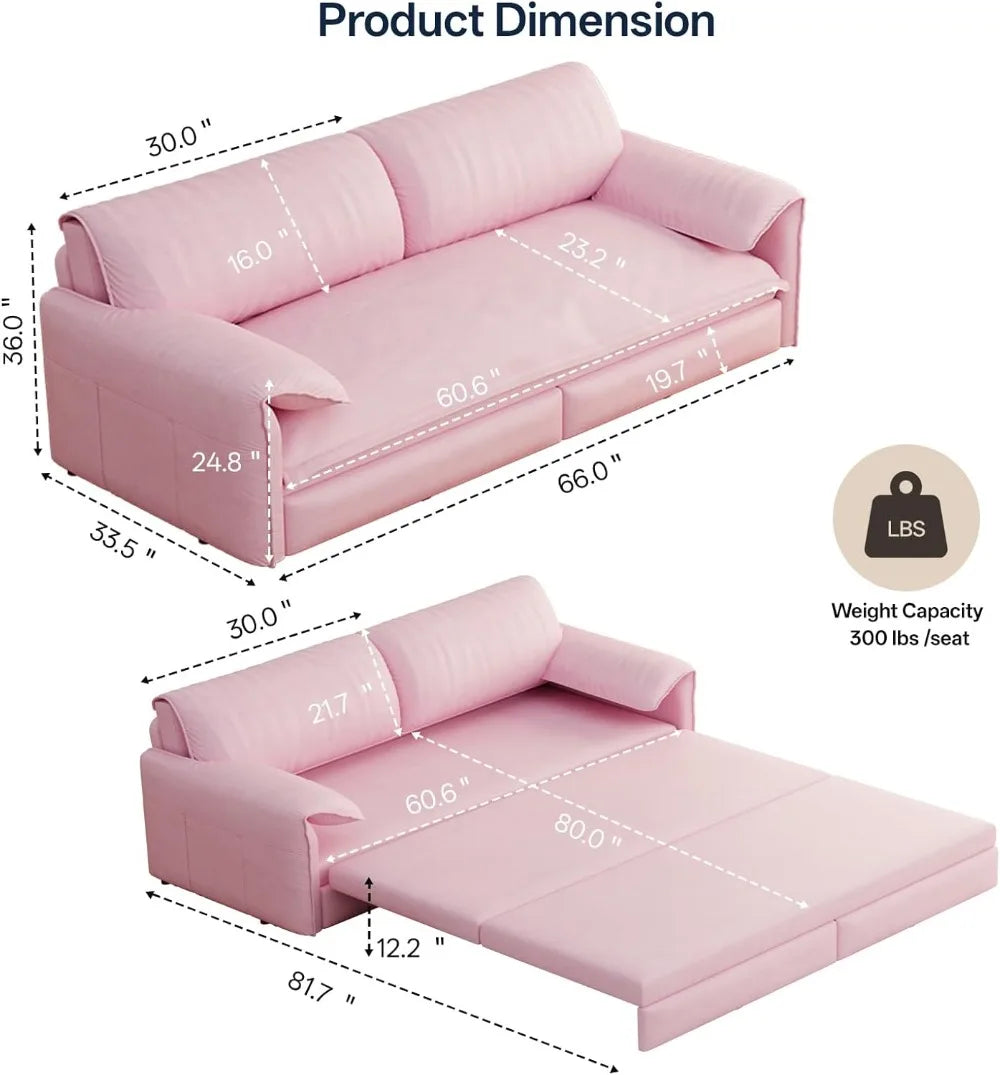 Velvet Sleeper Sofa With Storage Pockets For Living Room