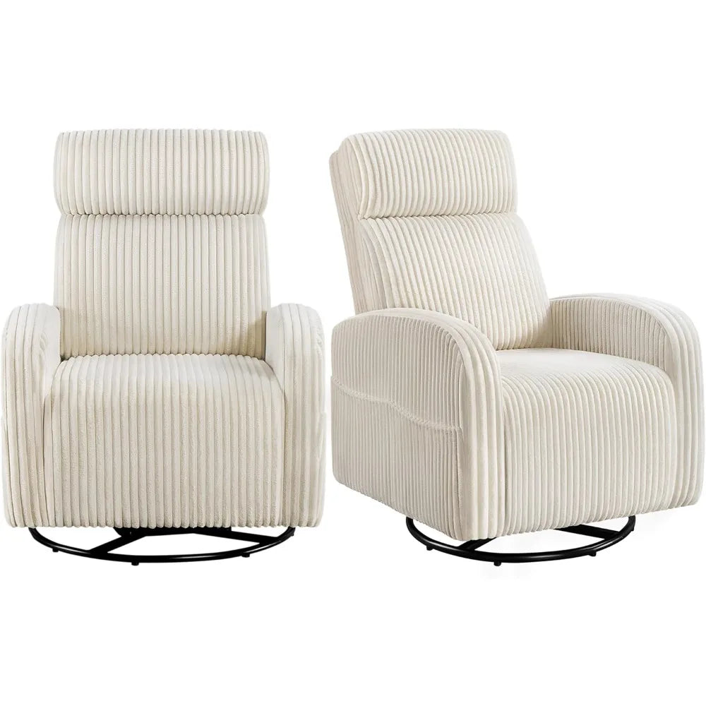 360 Degree Swivel Glider Chair for Nursery with Side Pockets and Corduroy Fabric