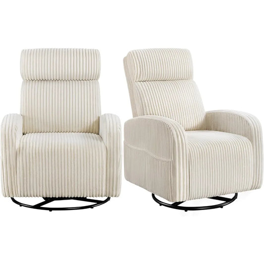 360 Degree Swivel Glider Chair for Nursery with Side Pockets and Corduroy Fabric