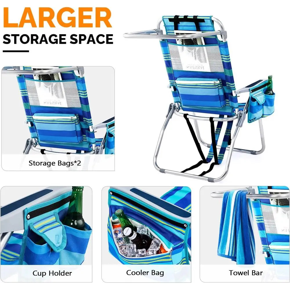 Folding Beach Backpack Chairs With Cooler And Cup Holder