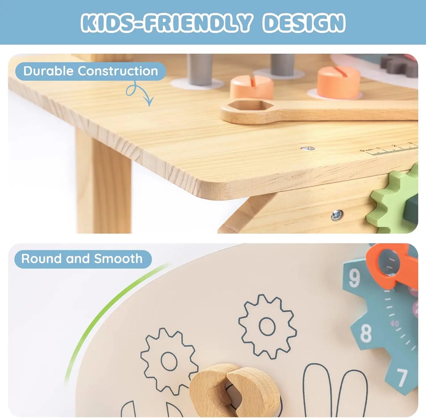 Rolife Kids Wooden Tool Bench Set 41 Pieces Educational
